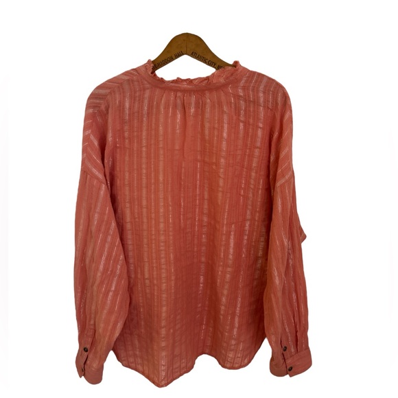 Pilcro The Tavi Top- Button Down Pink/coral w metallic stripe detail. size M - Picture 3 of 9